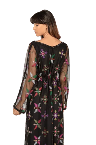 Red handmade Moroccan caftan dress with gold embroidery detail